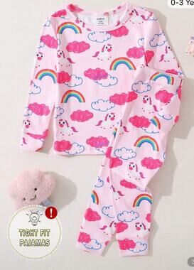 Toddler Girl Pink Rainbow Unicorn Long Sleeve Leggings Pajama Set 3 year